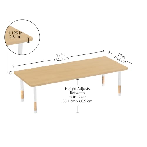 Image of Factory Direct Partners 30 inch x 72 inch Rectangle Kids Classroom Table with Adjustable Chunky Wood Legs