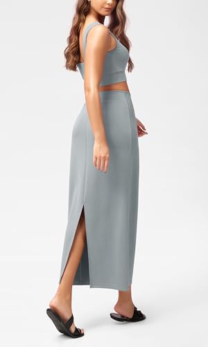 Image of ODODOS Modal Soft Maxi Skirt for Women, Back Slit High Waist Casual Long Pencil Skirts