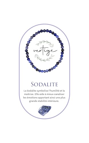 VERTIGE Bracelet de lithothérapie SODALITE, Pierres Naturelles Minérales 4mm, Source de bien être et Physique, Apporte TRANQUILLITÉ et LUCIDITÉ, Aide à canaliser son STRESS,Femme/Homme