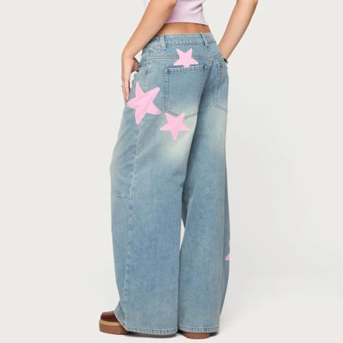 Mxiqqpltky Butterfly Print Jeans for Women Vintage Graphic High Waist Boyfriend Denim Pants Casual Baggy Jeans Y2K Streetwear2