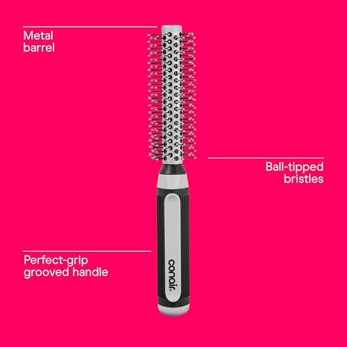 Conair Round Brush, Grip & Style, Metal, Nylon Bristle, Grey - image 3
