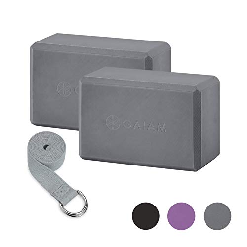 Gaiam Yoga Block & Yoga Strap Combo Set – Yoga Block with Strap, Pilates & Yoga Props to Help Extend & Deepen Stretches, Yoga Kit for Stability, Balance & Optimal Alignment