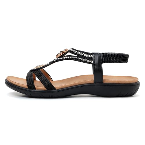 Image of UBFEN Womens Rhinestone Flat Sandals Comfortable Vacation Bohemian Style