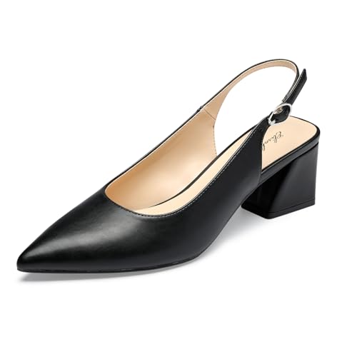 Image of GENSHUO Women's Slingback Closed Toe Block Chunky Low Heel Pumps - 2.36 Inches Office Wedding Party Dress Shoes