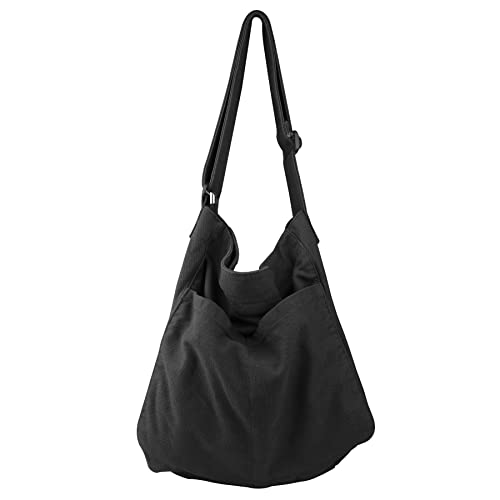 Image of Canvas Hobo Crossbody Shoulder Tote Bag for Women and Men W /Multi-pocket Casual Purse Messenger Bags Travel Work