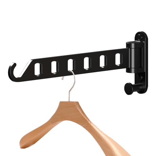 Omevett Wall Mounted Clothes Hanger Foldable Wall Clothes Airer Folding Clothes Drying Racks 180° Rotation 6 Holes Rack Clothes Hook with Screw for Laundry, Bathroom, Bedroom, Hotel (Black)