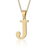 Suweibuke Initial Necklace for Men Women Boys Girls, 18K Gold Plated 26 Letters Pendant Necklace, Personalized Jewelry Gifts (Gold-J)