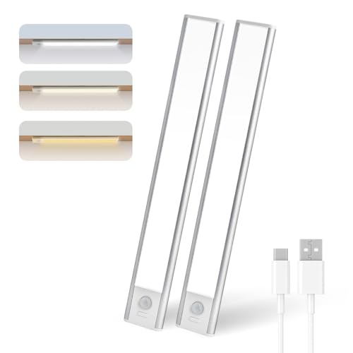 Image of Under Cabinet Lighting Wireless,56 LED Motion Activated Under Cabinet Lights Rechargeable, Magnetic & 3 Color Temps Closet Light Indoor Battery Operated, Under Counter Lights for Kitchen，Stairs