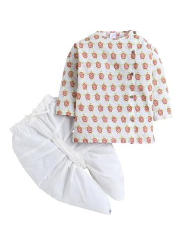 Image of POLKA TOTS Premium Cotton Dhoti Kurta Set for Kids Boys | Traditional Angrakha Style Ethnic Wear for Boys | Kurta Dhoti Set for Kids | Festive & Wedding Clothing Set for Baby
