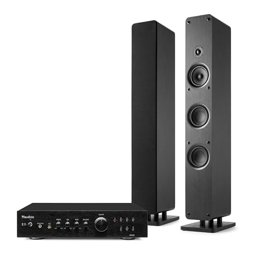 Audizio Arco – Pack 2 Altavoces de Torre pasivos 320W en Total con Amplificador AD220B Bluetooth 5.0, Entrada óptica, Salida subwoofer, Equipo Sonido para TV y Sistema Home Cinema HiFi, Color Negro
