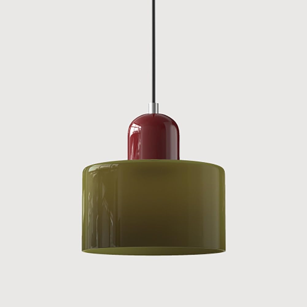 Pendant Lights Fixture Nordic Glass Pendant Lamp Cylindrical Hanging Lighting Adjustable Modern Lamp for Kitchen Island Bedroom Bedside(Green(Red) 1 Pack)