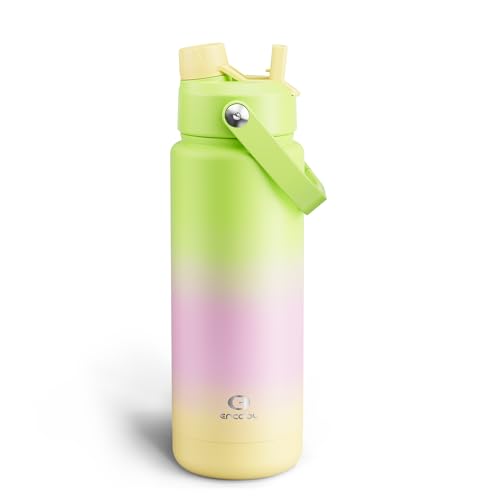 Image of ENCOOL Insulated Water Bottle with Straw Stainless Steel Water Bottle, Leak-Proof, BPA-Free, Double Wall Vacuum Keeps Cold for 24 Hours for Sports, Travel, School (32 oz, Morning Dew)