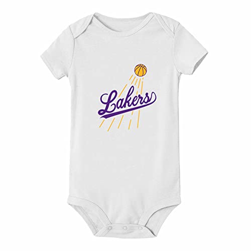 Image of Poemsimai Lakers Logo Crossover Design Baby Bodysuit Girl Boy Infant Short Sleeve Clothes Creeper D-White