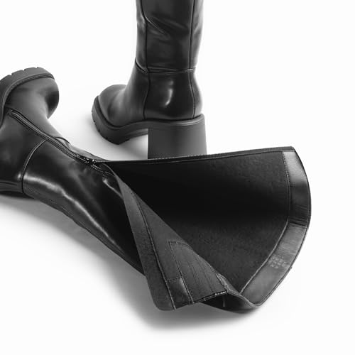 Women Platform Knee High Boots with Chunky Heel, Square Toe Fashion Tall Boots with Lug Sole and Side Zipper4