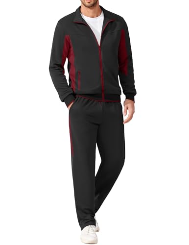 COOFANDY Men's Tracksuit 2 Piece Full Zip Athletic Track Suit Casual Jogging Sweatsuit Sports Set Zipper Pockets Black