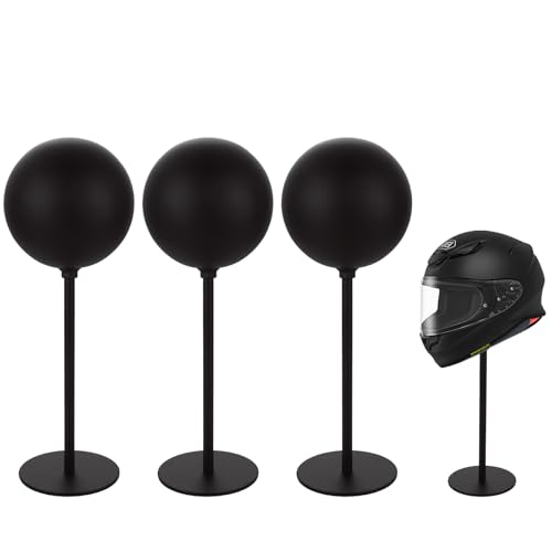 LOPYXBR 3 PCS Metal Helmet Stand Display Desktop Motorcycle Helmet Holder Rotation Hat Display Stand Black Helmet Rack for Motorcycle Helmet, Caps,Hat, and Rugby Helmet
