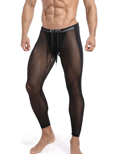 SEAUR Men's Mesh Pants See Through Yoga Workout Compression Leggings Transparent Sheer Lounge Bottom with Drawstring3