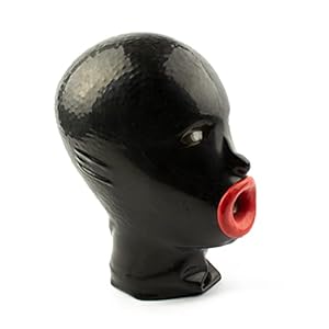 Rubberfashion Latex lippen masker vrouw anatomisch, latex masker kap met openingen voor ogen en mond voor vrouwen
