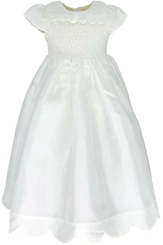 Carriage Boutique Baby Girls Scallop Dress Christening Baptism Gown with Matching Bonnet White