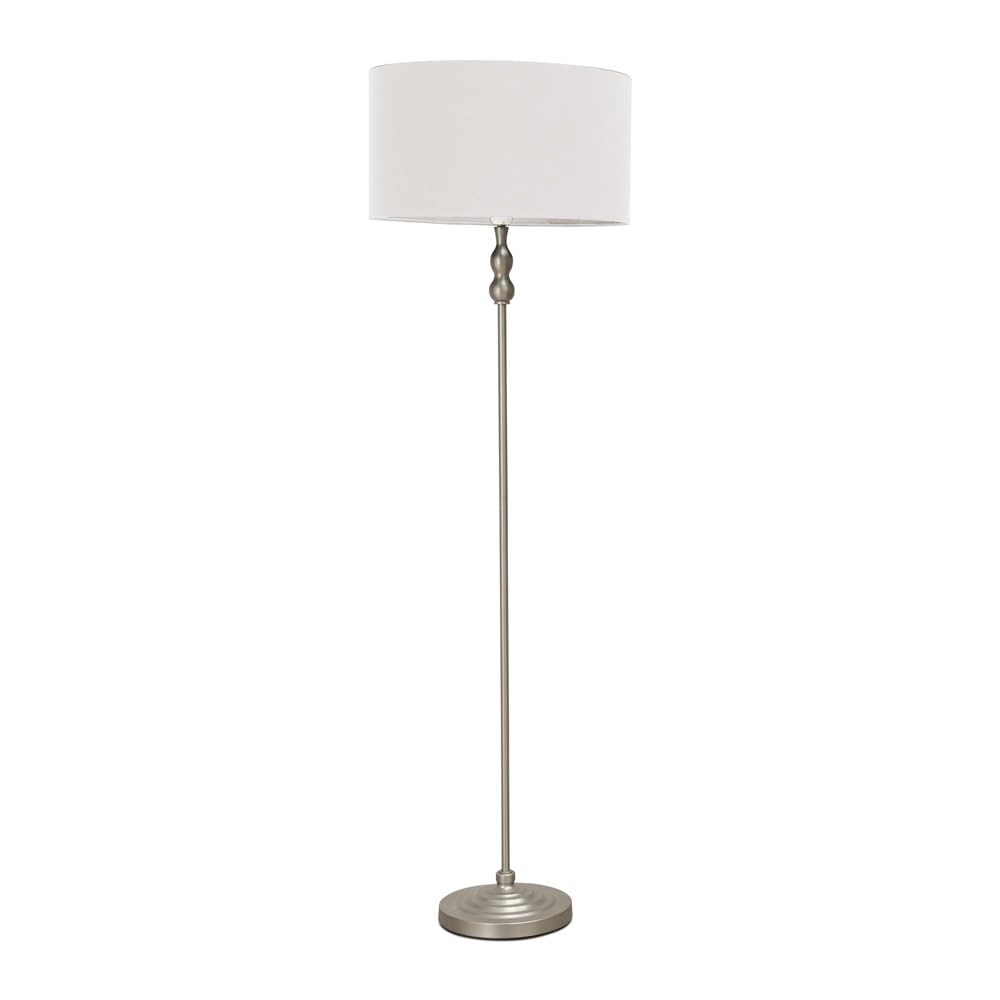 Valuelights Grey Maggie Brushed Chrome Candlestick Floor Lamp With Fabric Shade With Led Bulb In
