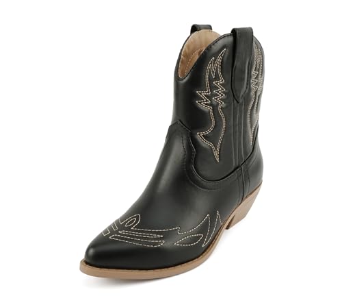 Image of Soda Women Cowgirl Cowboy Western Stitched Ankle Boots Pointed Toe Short Booties Rigging-S (Wide Fit Available)