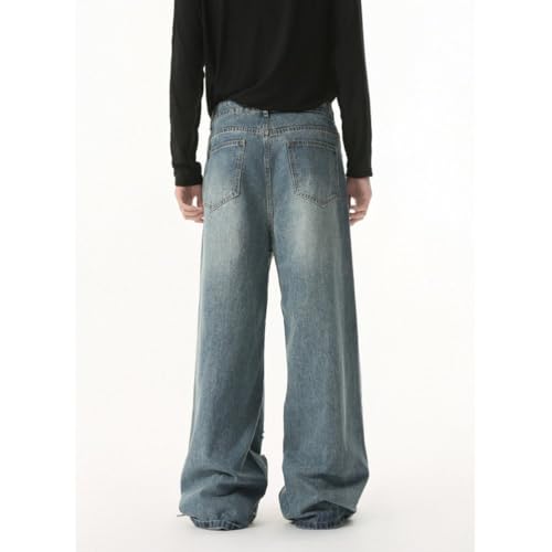 Men's Fashion Streetwear Loose Fit Jeans Irregular Frayed Distressed Wide Leg Trousers2