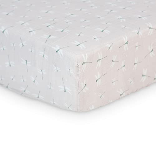 Image of Lulujo Muslin Crib Sheets - Fitted Crib Mattress Sheets for Boys and Girls - 28"x 52", 1 Pack (Dragonfly)