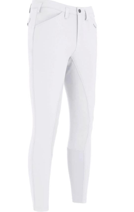 Pikeur Rossini FFL - Pantalones de equitación para hombre, color blanco, con ribete completo, cintura media, flexible, piel sintética