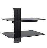 Duramex (TM) Support mural AV DVD, console de jeu, système d'étagères composantes avec étagère réglable en verre trempé (double)