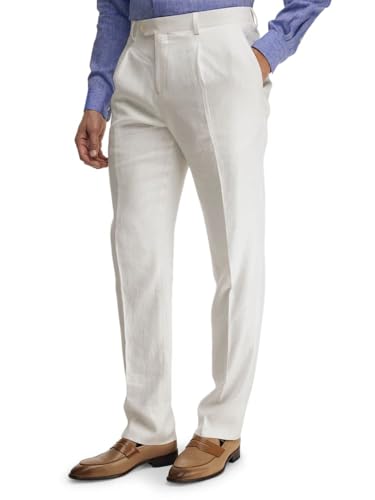 Paul Fredrick Men's Linen Blend Single Pleat Suit Pants4