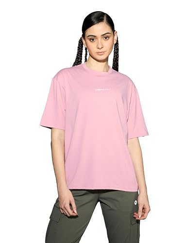 Image of TECHNOSPORT Women's Printed Boxy Fit Round Neck T-Shirt COTFLEX Half Sleeve Slip On Polyester for Gym Yoga Workout UPF50+ Anti Odour