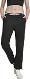 Seitentaschen Urban Classics Damen Ladies Logo Waistband Pants Klassische Hose, Black, L