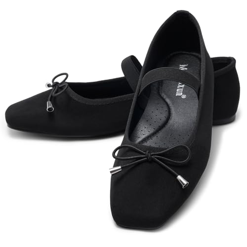 MaxMuxun Ballet Flats for Women Closed Square Toe Mary Jane Flats with Bow Elastic Strap Comfortable Dressy Women's Flats4