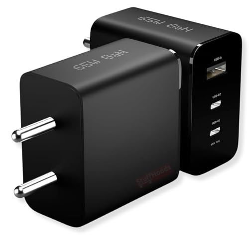 Image of 65W Gan Trio Charger Adapter | 3 Port USB Type C to A Fast Wall Charging Adaptor Compatible with CMF Phone 1|Nothing Phonee 2a Plus|2A|Phonee 2,Phone 2 Pro, (2 a), (2), (1), 3a Plus-Black