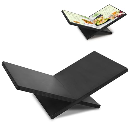 Soporte Libros Abierto, Atril para Libros de Madera, Soporte para Mesa de Centro, Soporte para Libros de Cocina o Estudio, Caballete Expositor con Marco Cruzado para Biblia, Cocina (Negro)