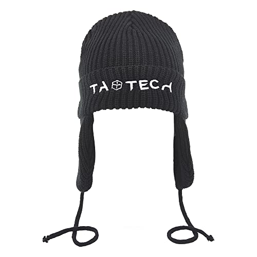 リブ編みあご紐の多機能耳付きニット帽