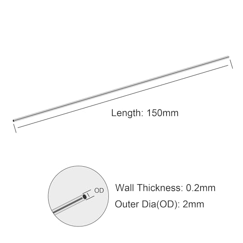 iMeistek 304 Edelstahl-Rundrohre, 2 mm OD x 0,2 mm Wandstärke x 150 mm Länge, nahtloses Edelstahl-Metallrohr für DIY Handwerk (3 Stück)