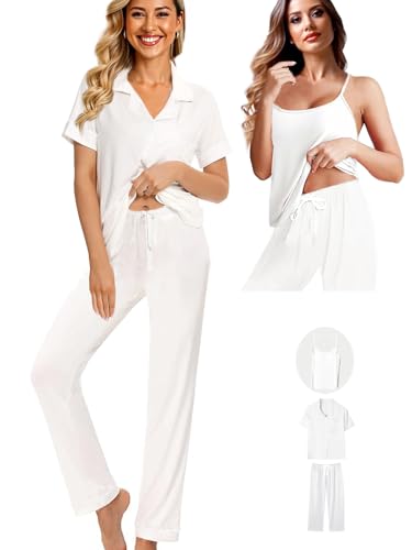 Womens 3Pcs Soft Pajama Sets Sexy Camisole Lingerie XS-4XL Knit Pajamas Set Sleepwear Pjs Nightwear Lounge Sets