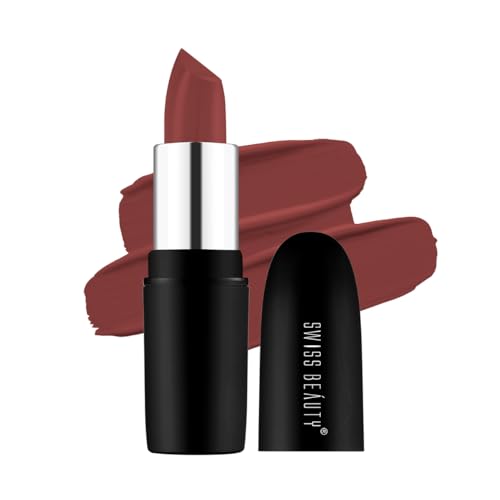 Swiss Beauty Pure Matte Creamy Lipstick | Non-drying, Highly pigmented Lipstick | Shade- Natural Coco, 3.8gm|