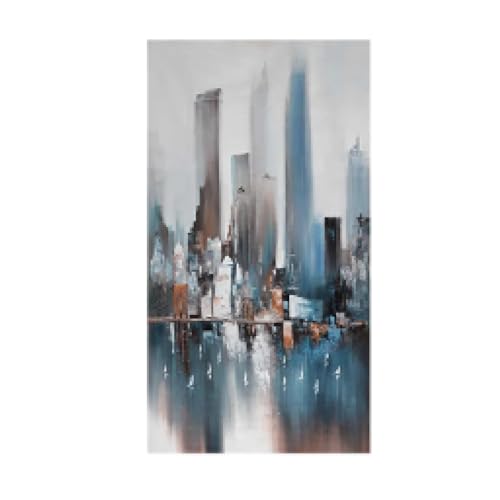 Peinture murale ville abstraite moderne sur toile 60x115cm pour salon avec cadre