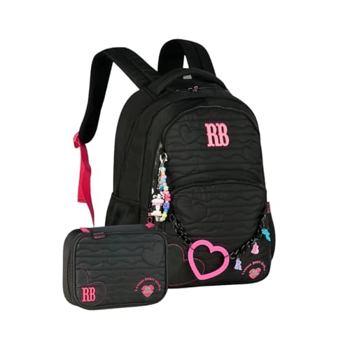 Kit Mochila Rebecca Bonbon Costas Estojo Box Meninas Preto