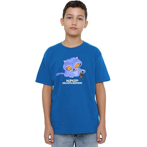 K-Pop Demon Hunters Cute Derpy Tiger Cartoon Kids T Shirt, Navy Camiseta, Azul Real, 7-8 años Unisex niños | Ya disponible en tu tienda friki favorita! En mundofriki.es!