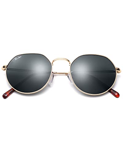 Pro Acme Round Sunglasses for Women Men Glass Lens Metal Frame Polygon Shades Sun Glass 53MM