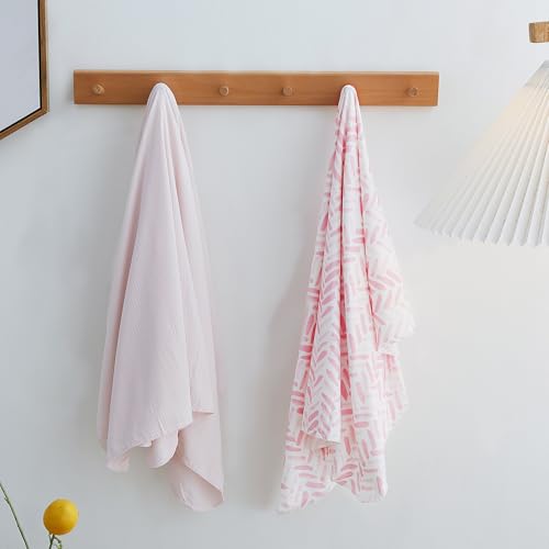 Image of Viviland Jersey Swaddle Blanket, Ultra Soft Stretchy Receiving Blanket, Baby Girl Newborn Rainbow Swaddle Wrap, 40 x 30 inches, 2 Pcs, Pink Leaf