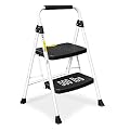 2 Step Ladder, SocTone Folding Step Stool for Adults & Kids, with Handle, Wide Anti-Slip Pedal, Lightweight, Multi-Use for Household and Kitchen, 500lbs Capacity Small Step Stool, White