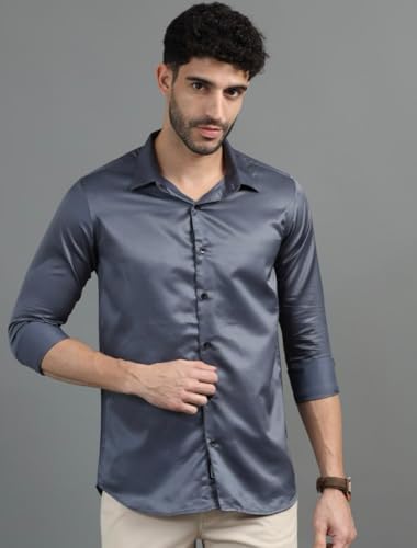 Image of Men's Regular Fit Full Sleeve Poly Satin Silk Shirt | Men's Formal Shiny Shirt for Men