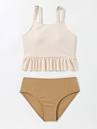 Floerns Girl's Color Block Ruffle Trim Two Piece Bikini Swimsuit3