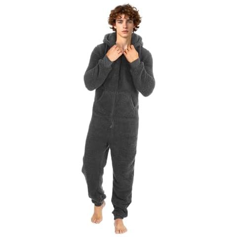 Nikaro Men's Hooded Borg Fleece Warm Onesie Warm Snuggle Jumpsuit Stylish Loungewear Charcoal Cover