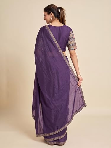 Image of Women's Saree with Heavy Embroidered Blouse & Border, Designer saree for Women
