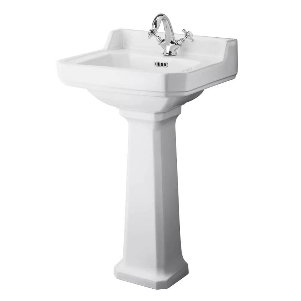 Milano White Richmond Comfort Height Full Pedestal 1 Tap Hole Bathroom Basin Sink - 500Mm X 350Mm